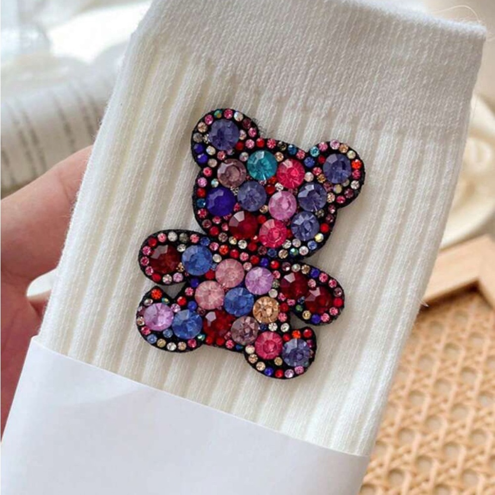 NEW- White Bear Embellished Socks